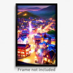 Pixel Art Poster - Spectacular Small Town (8 Bit Psychedelic Video Game Print)