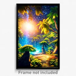 Pixel Art Poster - Starry Rainforest (8 Bit Psychedelic Trippy Video Game Print)