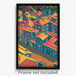 Pixel Art Poster - Elderly Town (8 Bit Psychedelic Trippy Video Game Print)