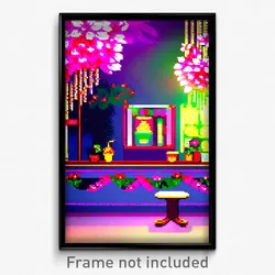 Pixel Art Poster - Flowery Bar (8 Bit Psychedelic Trippy Weird Video Game Print)