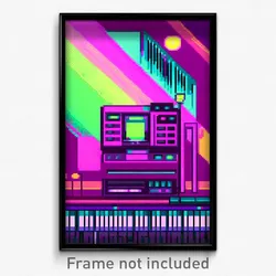 Pixel Art Poster - Glitch Art Music Studio (8 Bit Psychedelic Video Game Print)