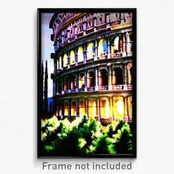 Pixel Art Poster - Evergreen Colosseum (8 Bit Psychedelic Video Game Print)