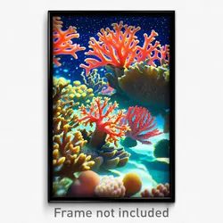 Pixel Art Poster - Starry Coral Reef (8 Bit Psychedelic Trippy Video Game Print)