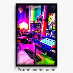 Pixel Art Poster - Vibrant Gaming Room (8 Bit Psychedelic Video Game Print)