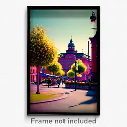 Pixel Art Poster - Flowery Swedish City (8 Bit Psychedelic Video Game Print)