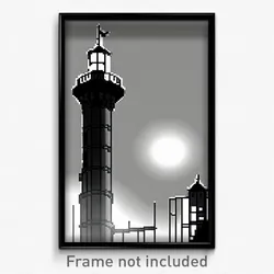 Pixel Art Poster - Black And White Tower (8 Bit Psychedelic Video Game Print)
