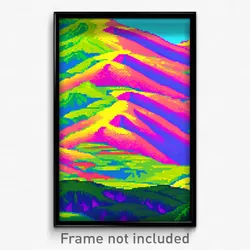 Pixel Art Poster - Colorful Hills (8 Bit Psychedelic Trippy Video Game Print)