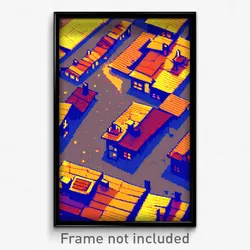 Pixel Art Poster - Tiny Rooftops (8 Bit Psychedelic Trippy Video Game Print)