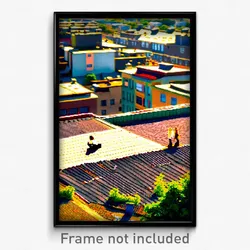 Pixel Art Poster - Urban Rooftops (8 Bit Psychedelic Trippy Video Game Print)