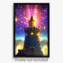 Pixel Art Poster - Starry Fortifications (8 Bit Psychedelic Video Game Print)