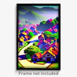 Pixel Art Poster - Major Village (8 Bit Psychedelic Trippy Video Game Print)