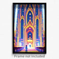Pixel Art Poster - Sparkling Cathedral (8 Bit Psychedelic Video Game Print)
