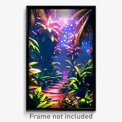 Pixel Art Poster - Starry Jungle (8 Bit Psychedelic Trippy Video Game Print)