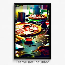Pixel Art Poster - Cluttered Pizza (8 Bit Psychedelic Trippy Video Game Print)
