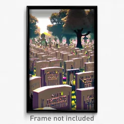 Pixel Art Poster - Swirly Cemetery (8 Bit Psychedelic Trippy Video Game Print)