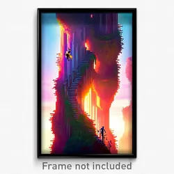 Pixel Art Poster - Imaginative Climb (8 Bit Psychedelic Trippy Video Game Print)