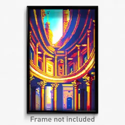 Pixel Art Poster - Dazzling Roman Architecture (8 Bit Video Game Print)