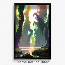Pixel Art Poster - Shady Swamp (8 Bit Psychedelic Trippy Weird Video Game Print)