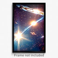 Pixel Art Poster - Tattered Galaxy Battle (8 Bit Psychedelic Video Game Print)
