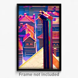 Pixel Art Poster - Nifty Rooftops (8 Bit Psychedelic Trippy Video Game Print)
