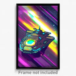 Pixel Art Poster - Glitch Art Spaceship (8 Bit Psychedelic Video Game Print)