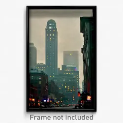 Pixel Art Poster - Gloomy American City (8 Bit Psychedelic Video Game Print)