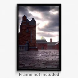 Pixel Art Poster - Cloudy Brickyard (8 Bit Psychedelic Trippy Video Game Print)