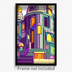 Pixel Art Poster - Shiny Cartoon Architecture (8 Bit Video Game Print)