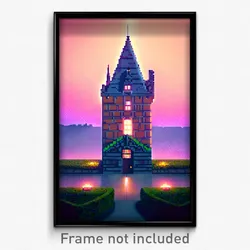 Pixel Art Poster - Square Chateau (8 Bit Psychedelic Trippy Video Game Print)
