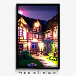 Pixel Art Poster - Outstanding Cottage (8 Bit Psychedelic Video Game Print)