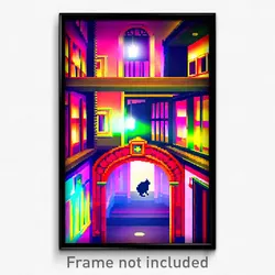Pixel Art Poster - Dizzying Cathouse (8 Bit Psychedelic Trippy Video Game Print)