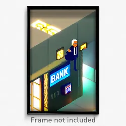 Pixel Art Poster - Animated Bank (8 Bit Psychedelic Trippy Video Game Print)