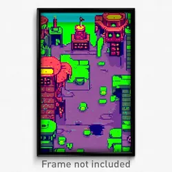 Pixel Art Poster - Slimy Town (8 Bit Psychedelic Trippy Weird Video Game Print)