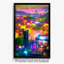 Pixel Art Poster - Vivid Settlement (8 Bit Psychedelic Trippy Video Game Print)