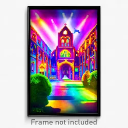 Pixel Art Poster - Colorful Abbey (8 Bit Psychedelic Trippy Video Game Print)