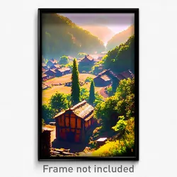 Pixel Art Poster - Natural Village (8 Bit Psychedelic Trippy Video Game Print)