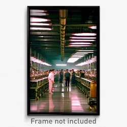 Pixel Art Poster - Crowded Factory (8 Bit Psychedelic Trippy Video Game Print)
