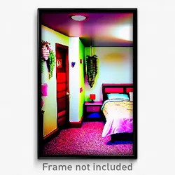 Pixel Art Poster - Lovely Bedroom (8 Bit Psychedelic Trippy Video Game Print)