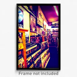 Pixel Art Poster - Famous Vinyl Store (8 Bit Psychedelic Video Game Print)