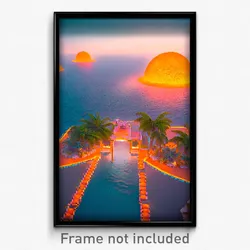 Pixel Art Poster - Orange Atoll (8 Bit Psychedelic Trippy Video Game Print)