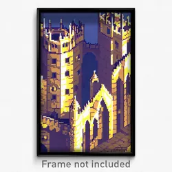 Pixel Art Poster - Impressive Battlements (8 Bit Psychedelic Video Game Print)