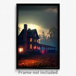 Pixel Art Poster - Haunted Farmstead (8 Bit Psychedelic Trippy Video Game Print)