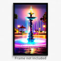 Pixel Art Poster - Imaginative Fountain (8 Bit Psychedelic Video Game Print)