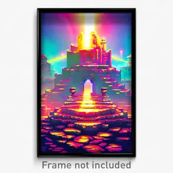 Pixel Art Poster - Vibrant Stronghold (8 Bit Psychedelic Video Game Print)