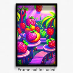 Pixel Art Poster - Fruity Rookery (8 Bit Psychedelic Trippy Video Game Print)