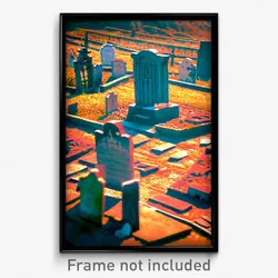Pixel Art Poster - Upbeat Graveyard (8 Bit Psychedelic Trippy Video Game Print)