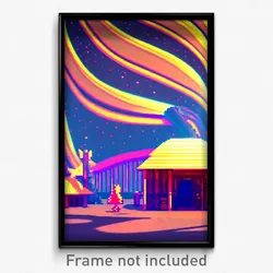 Pixel Art Poster - Swirly Camp (8 Bit Psychedelic Trippy Weird Video Game Print)