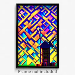 Pixel Art Poster - Kaleidoscopic Windmill (8 Bit Psychedelic Video Game Print)