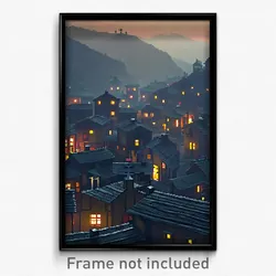 Pixel Art Poster - Menacing Village (8 Bit Psychedelic Trippy Video Game Print)