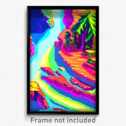Pixel Art Poster - Multicolored Island (8 Bit Psychedelic Video Game Print)